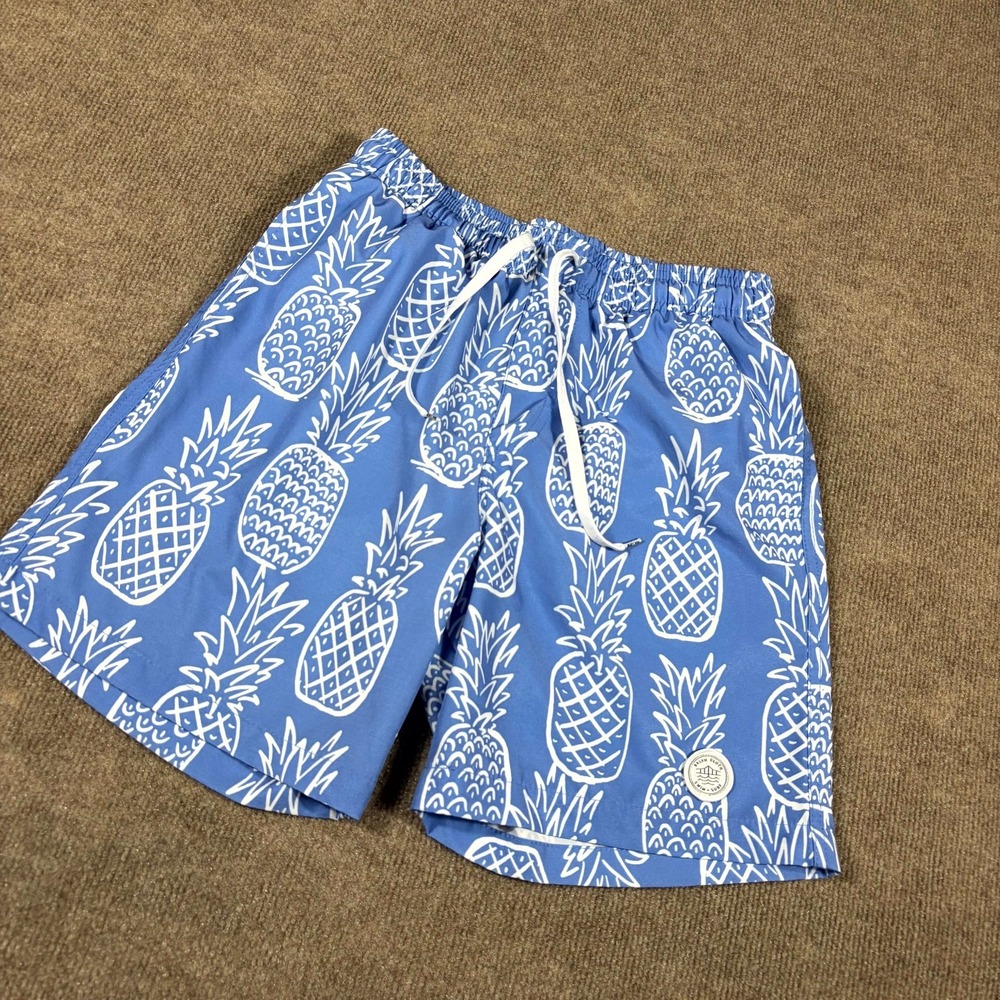 Brooklyn Cloth Swim Trunks Mens Small Blue Pineapple Print Drawstring Beach